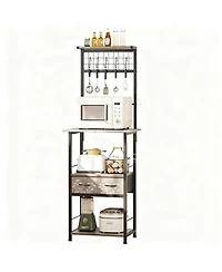 Yigii Space-Saving Slim Coffee Bar with 4 Shelves, 2 Drawers, 5 Hooks