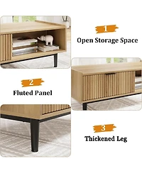 gaomon Coffee Table 42.5" Mid Century Modern Center Table with Drawer Fluted Living Room Table