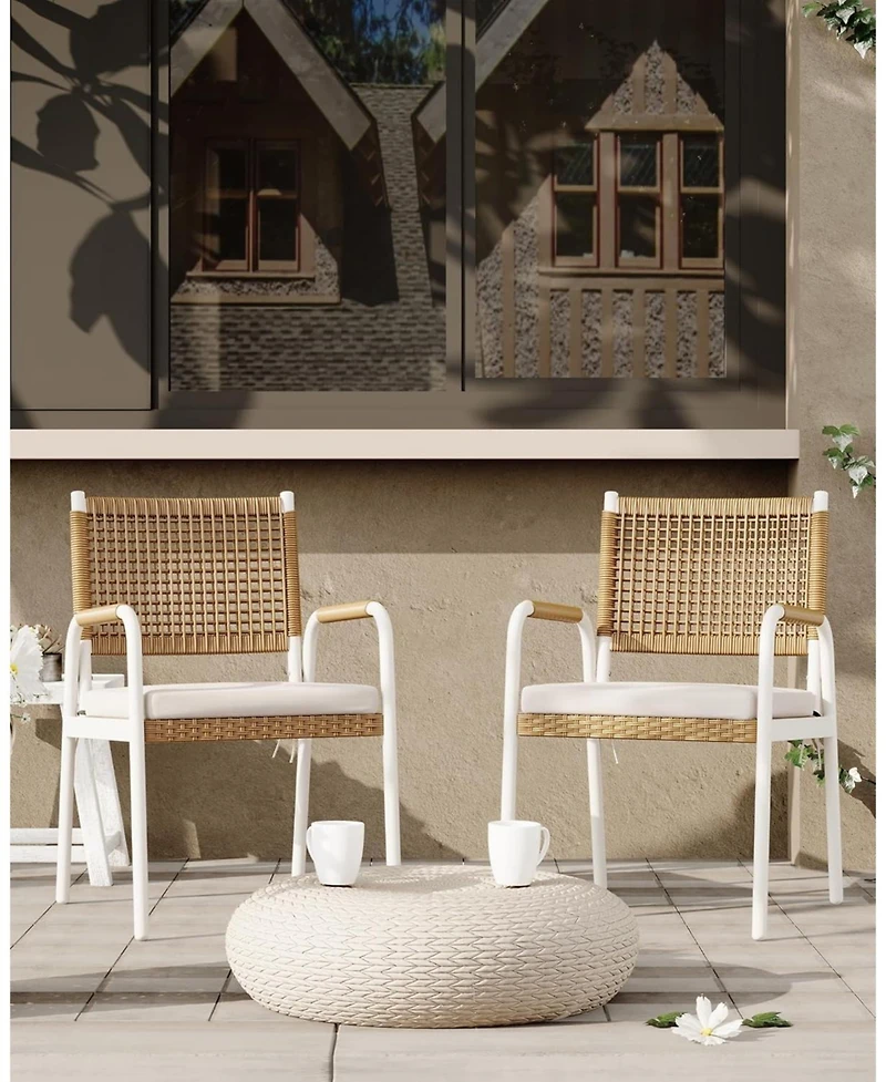 gaomon 2Pcss Patio Wicker Chairs, Outdoor Rattan Dining Chairs with Cushions & Metal Legs, Balcony Rattan Armchairs for Outdoor Lawn Balcony Backyard