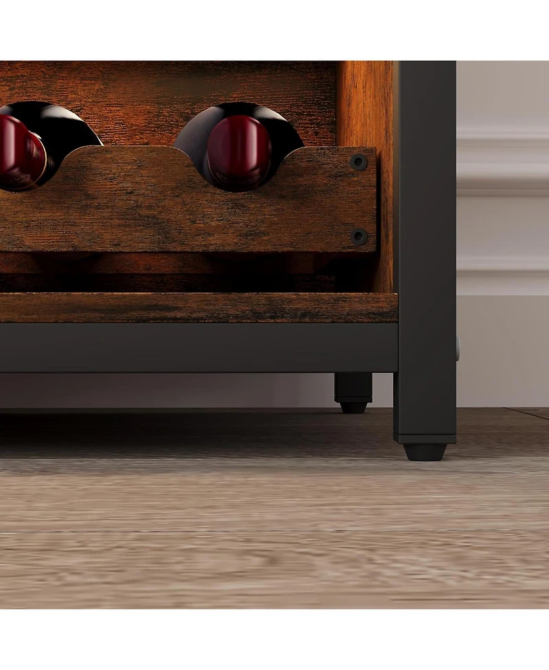 gaomon 3-Tier Wine Bar Cabinet with Led Detachable Wine Rack and Storage Space Buffet Cabinet with Glass Holder and Mesh Door