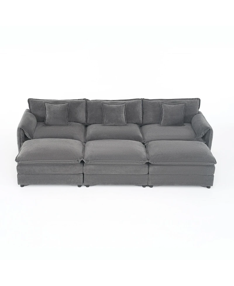Boyel Living Oversized Deep Seat Sectional Cloud Sofa Sleeper with 3 Ottomans & Soft Pillows, Modular Couch Bed, Diy Combination