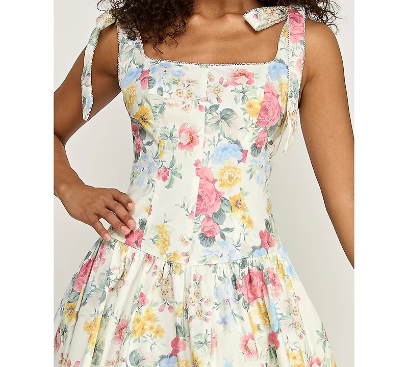 Alex & Sophia Women's Square Neck Printed Poplin Dress