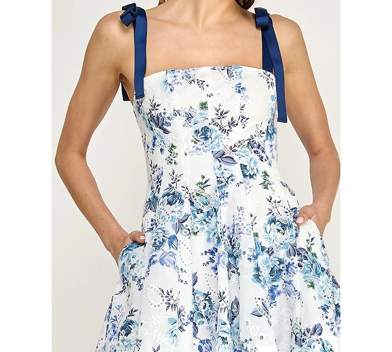 Alex & Sophia Women's Square Neck Printed Fit and Flare Dress