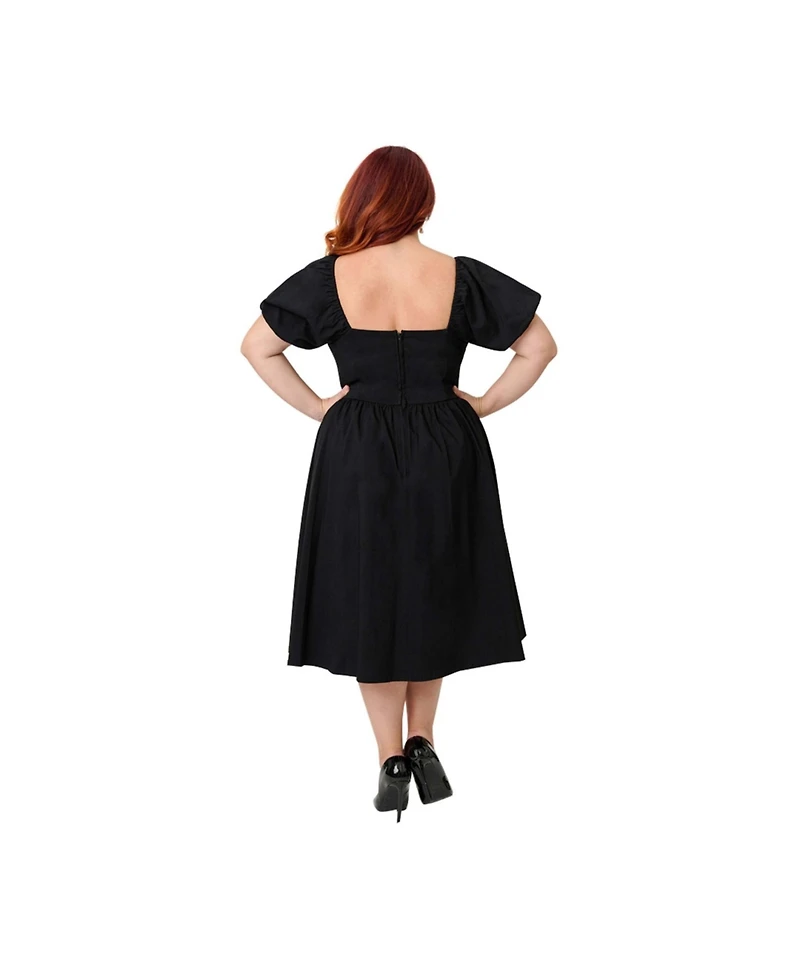 Unique Vintage Women's Plus Sweetheart Puff Sleeve Swing Dress