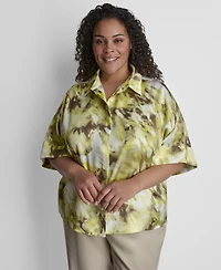 Dkny Plus Collared Neck Satin Top