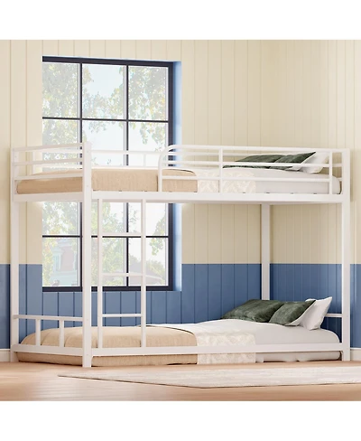 Streamdale Furniture Twin Over Twin Metal Bunk Bed with Guard Rails & Ladder, Space-Saving
