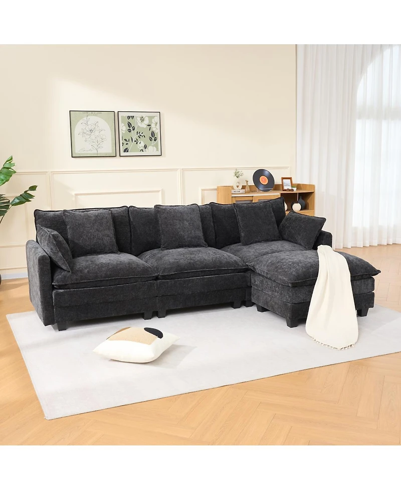 Streamdale Furniture 3-Seat Storage Ottoman Sectional Couch, L-Shaped Bench with Footrest