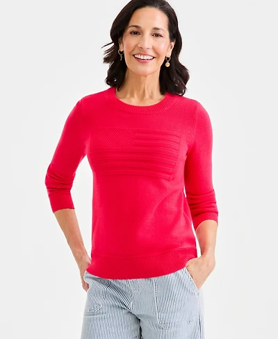 Style & Co Women's Cotton Crewneck Flag Sweater, Exclusively at Macy's