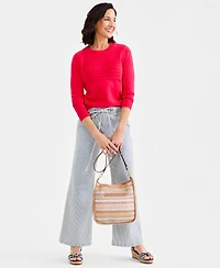 Style & Co Women's Cotton Crewneck Flag Sweater, Exclusively at Macy's