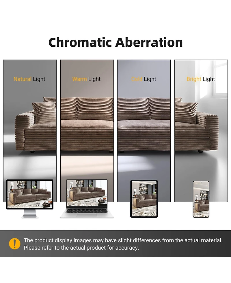 Streamdale Furniture Plush Corduroy 4-Seat Sofa, Modern Comfy Upholstered Cloud Couch with Pillows & Ottomans
