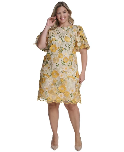 Eliza J Plus Size Boat Neck Short-Sleeve Cocktail Dress