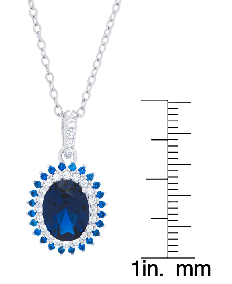 Macy's 2-Pc. Lab Grown Blue Sapphire and Lab Grown White Sapphire (3.36 ct. t.w.) Halo Oval Pendant Necklace and Stud Earrings Set in Sterling Silver