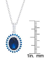 Macy's 2-Pc. Lab Grown Blue Sapphire and Lab Grown White Sapphire (3.36 ct. t.w.) Halo Oval Pendant Necklace and Stud Earrings Set in Sterling Silver