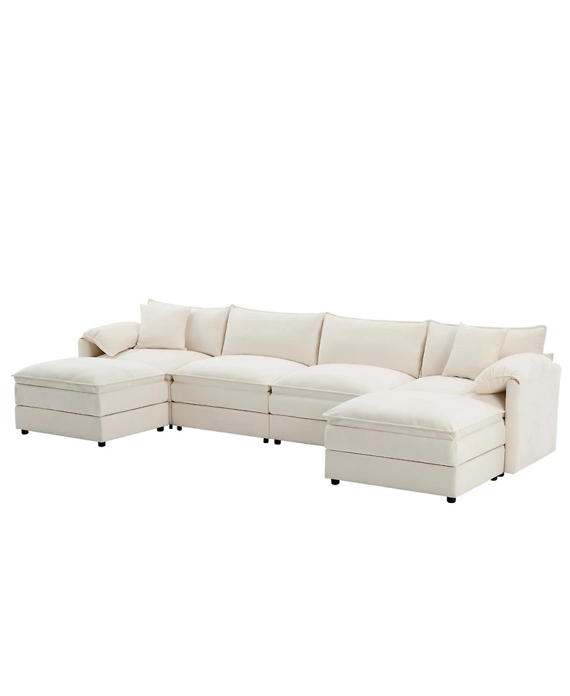 Streamdale Furniture 136" Chenille Modular Sectional Sofa with Deep Seat & Movable Ottoman