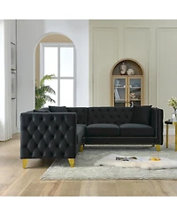 Streamdale Furniture Velvet L-Shaped Sectional Couch, 5-Seater Sofa with 3 Cushions