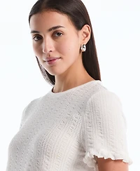 Rafaella Petite Puckered Ruffle Short-Sleeve Top