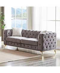 Streamdale Furniture 82.5" Deluxe Velvet Sofa with Tufted Buttons, 2 Pillows & Metal Feet