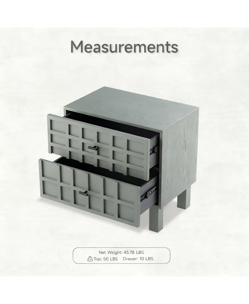 Yigii Light Green Nightstand with Grid Design