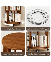 Yigii Rotating 6-Tier Walnut Bookshelf with Wheels for Space-Efficient Storage