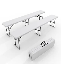 gaomon 6 Foot 2 Pack Folding Bench Seat, Portable Plastic Bench Carry Handle and Smooth Hdpe Tabletop for Camping