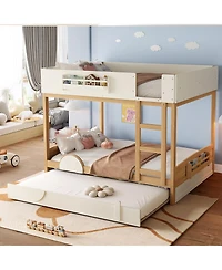 Streamdale Queen Bunk Bed with Trundle, Bookshelf, and Auto Design for Kids