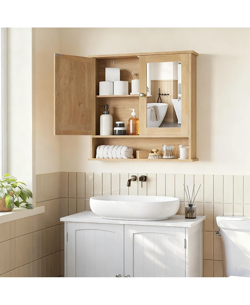 Yigii Bathroom Mirror Cabinet with 2 Doors, Adjustable Shelf, Open Compartment, Easy Assembly