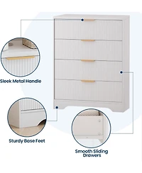 gaomon Fluted Wood Dresser 4 Drawers for Bedroom, Modern White Tall Dressers, Drawer Organizer Living Room, Hallway