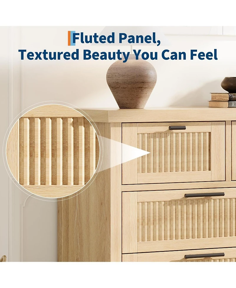 gaomon Fluted Dresser for Bedroom with 7 Drawers, 47.4 Wide Chest of Drawers Large Clothes Storage Cabinet, Wood
