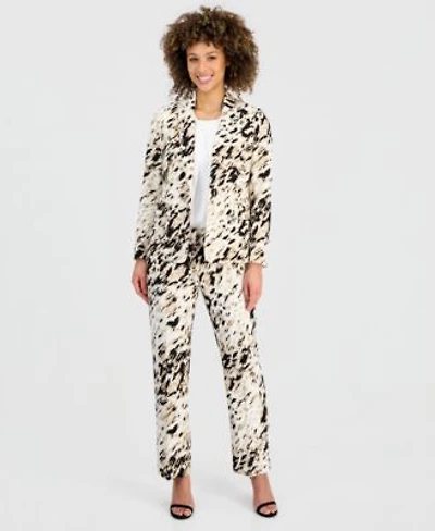 Kasper Womens Animal Print One Button Blazer Straight Leg Pants