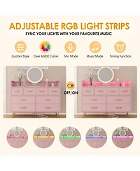 gaomon Drawer Wood Dressers for Bedroom with Led Light and Power Outlet for Adult and Kids Bedroom.