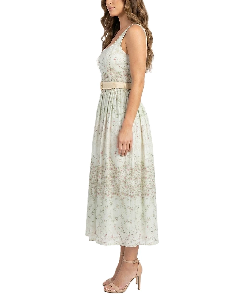Taylor Women's Floral Belted Square Neck A-Line Dress