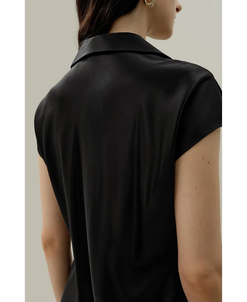 Lilysilk Women's Bias Cut Cap-Sleeve Silk Shirt