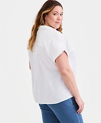 Style & Co Plus Cotton Gauze Collared Popover Top, Macy's Exclusive