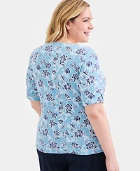 Style & Co Plus Size Printed Boat-Neck Elbow-Sleeve Top, Macy's Exclusive