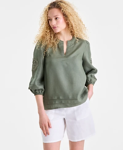 Charter Club Women's 100% Linen Pintuck-Trim Top, Macy's Exclusive