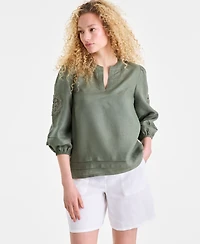 Charter Club Women's 100% Linen Pintuck-Trim Top, Macy's Exclusive