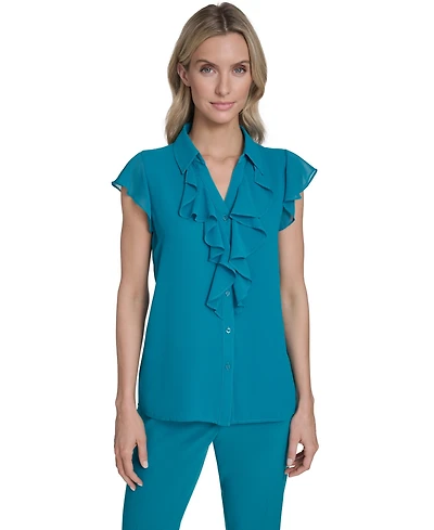 Calvin Klein Petite Short-Sleeve Ruffle Top