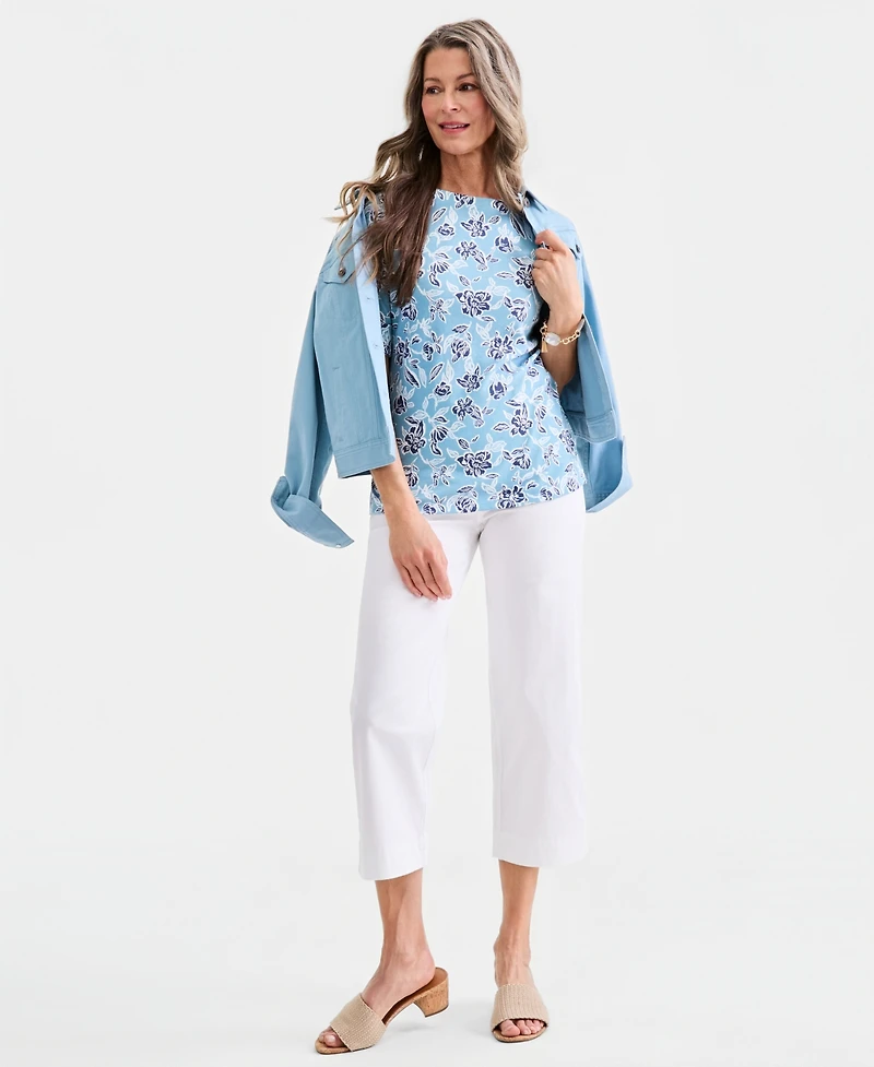 Style & Co Women's Printed Boat-Neck Elbow-Sleeve Top, Macy's Exclusive