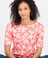 Style & Co Women's Printed Boat-Neck Elbow-Sleeve Top, Macy's Exclusive