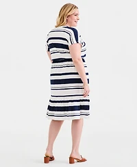 Style & Co Plus Striped Flared Knit Midi Dress, Macy's Exclusive