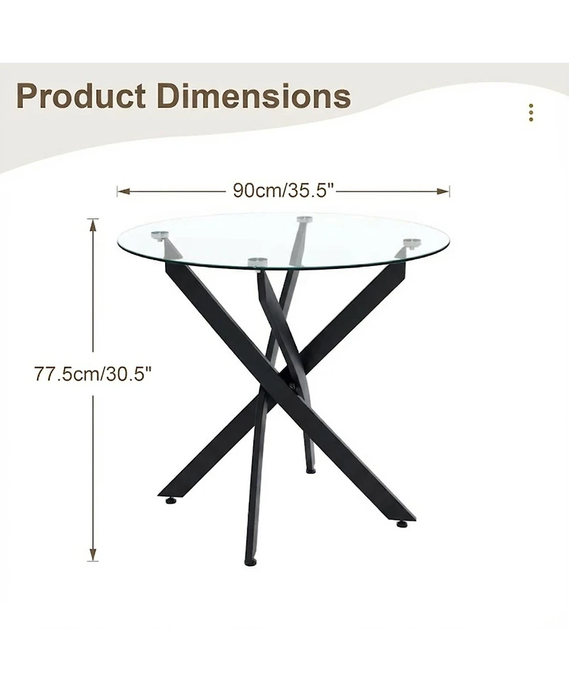 Streamdale Round Dining Table, 35.5" Glass Kitchen Table with Black Legs