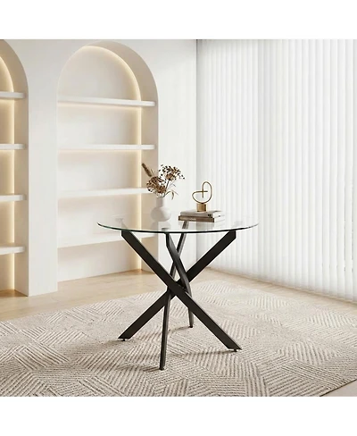 Streamdale Round Dining Table, 35.5" Glass Kitchen Table with Black Legs