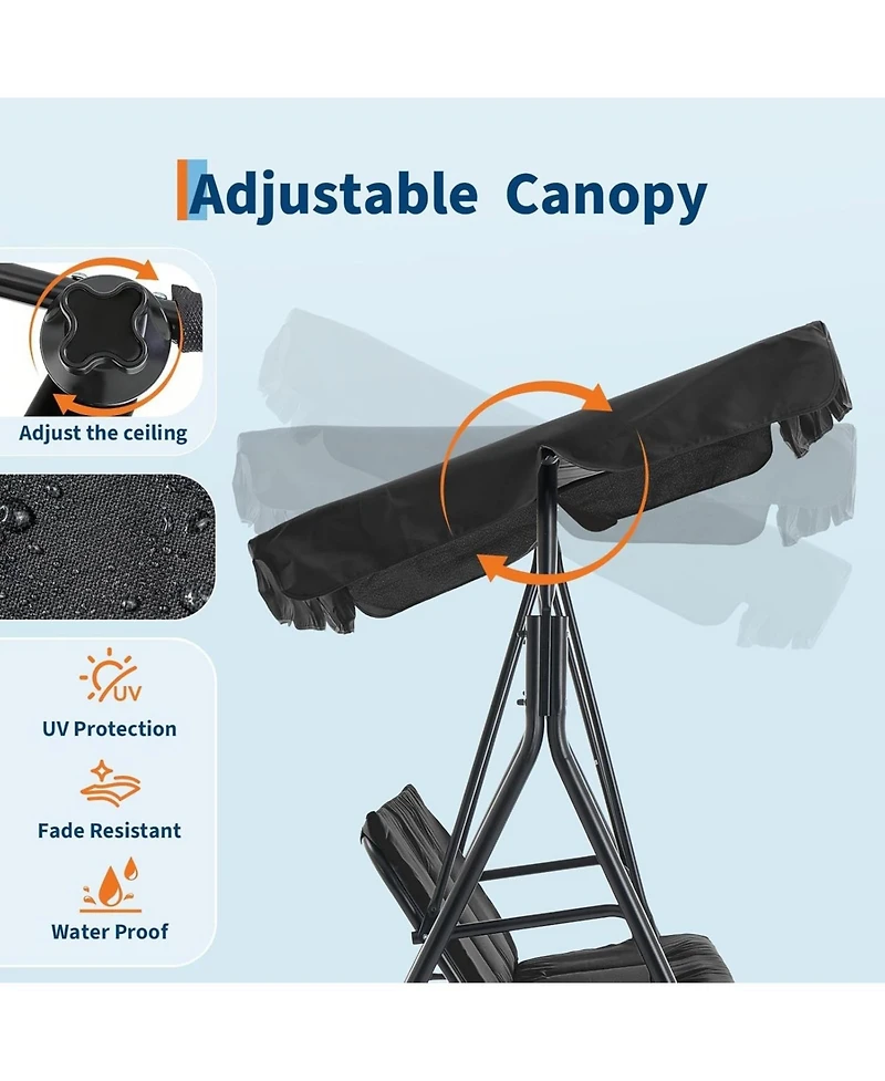 gaomon "3 Person Patio Swing Chair with Adjustable Canopy, Breathable Seat & Armrests for Backyard"