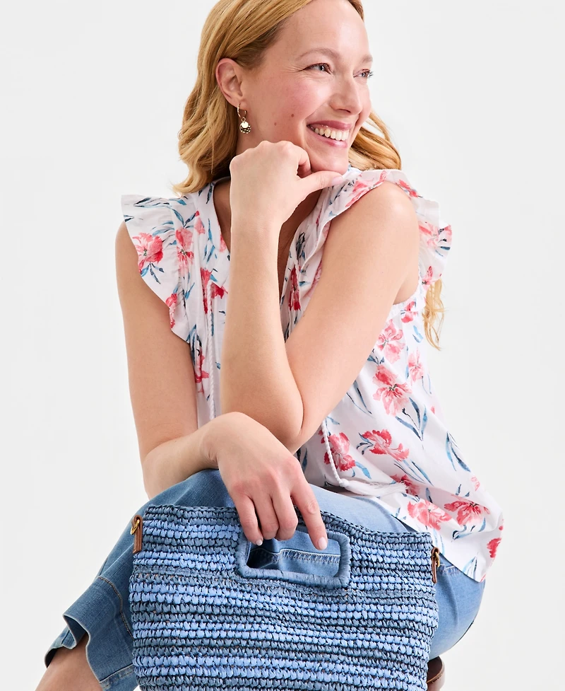 Style & Co Women's Printed Pintuck Flutter Sleeve Top, Macy's Exclusive