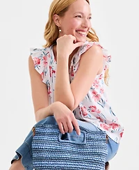 Style & Co Women's Printed Pintuck Flutter Sleeve Top, Macy's Exclusive