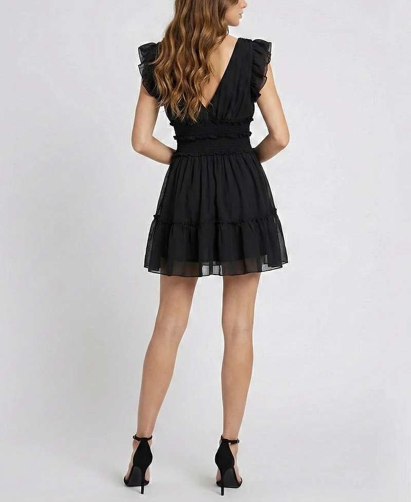 Taylor Women's Ruffle V-Neck Smocked Waist Mini Dress