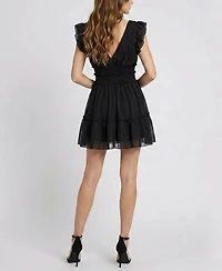 Taylor Women's Ruffle V-Neck Smocked Waist Mini Dress