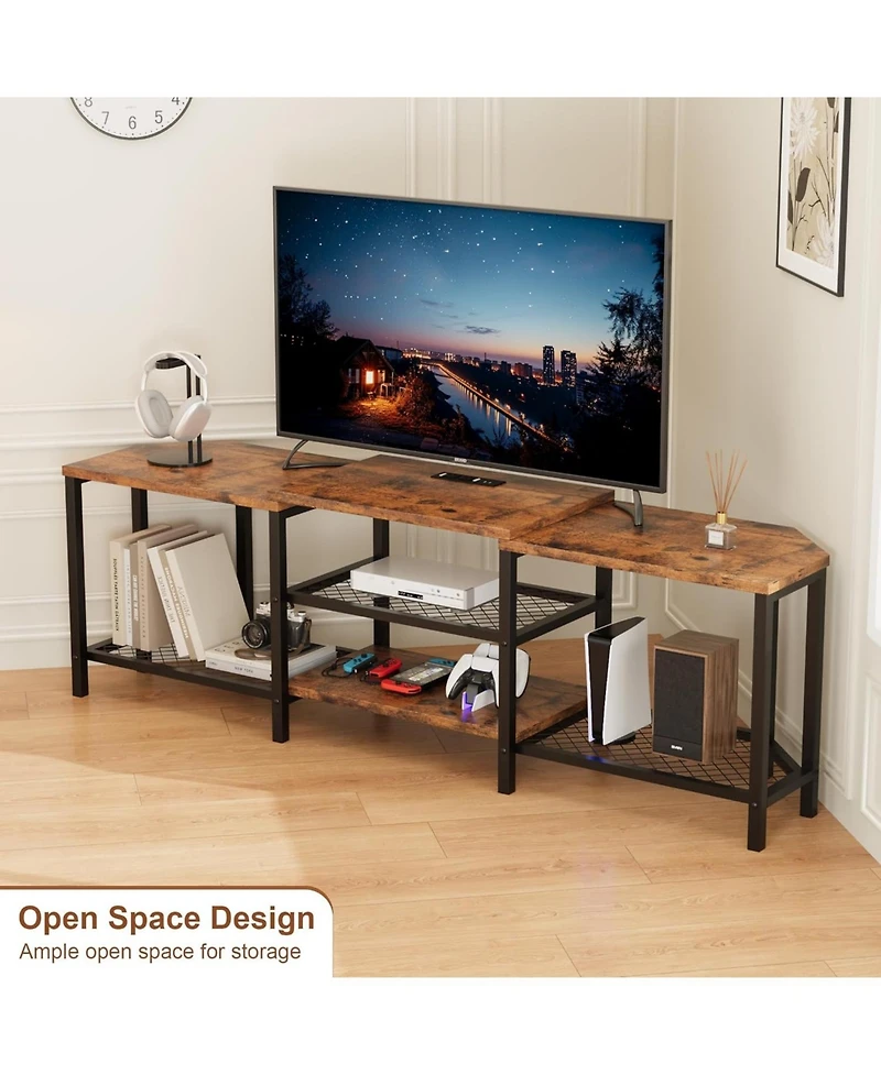 gaomon TV Stand with Power Outlet for Tvs Corner Entertainment Center, Media Console Table 3-Tier Open Storage Shelves