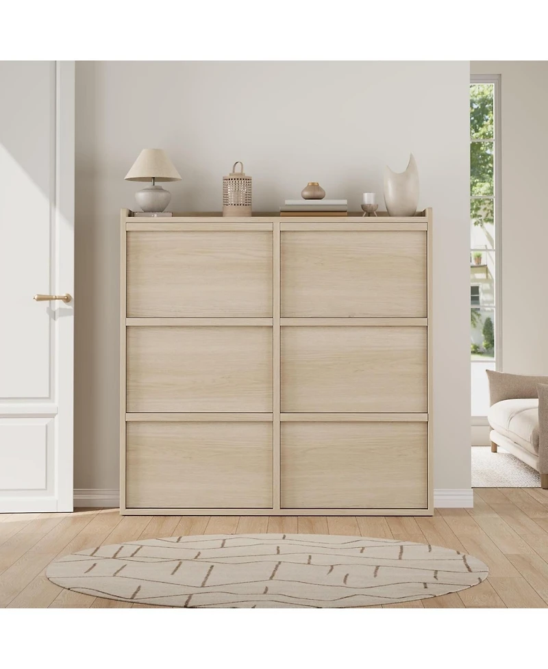 gaomon Wooden Shoe Cabinet with 6 Flip Drawers – Adjustable Shelf Shoe Organizer, Hidden Freestanding Shoe Storage for Entryway, Hallway, Livin