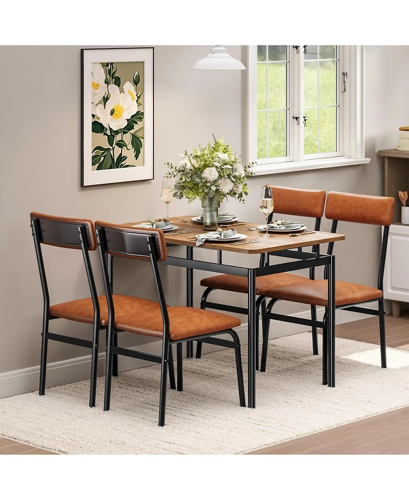 gaomon Dining Table Set for 4 5 Piece Wooden Dining Table and Chairs 4 Pu Upholstered Chair Modern Metal Frame Dinette Set for Dining Room Home Dinner